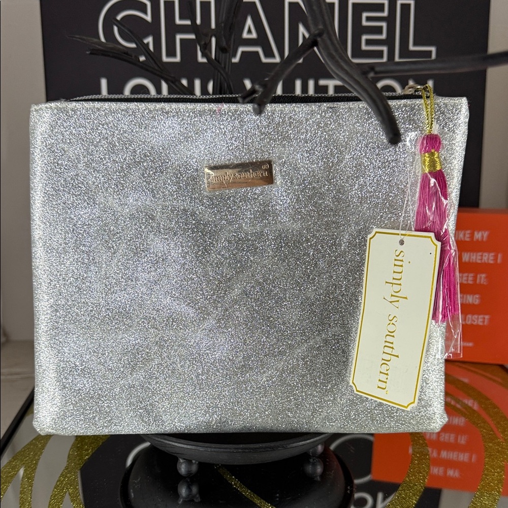 Simply Southern Sparkling Silver Cosmetic Bag
